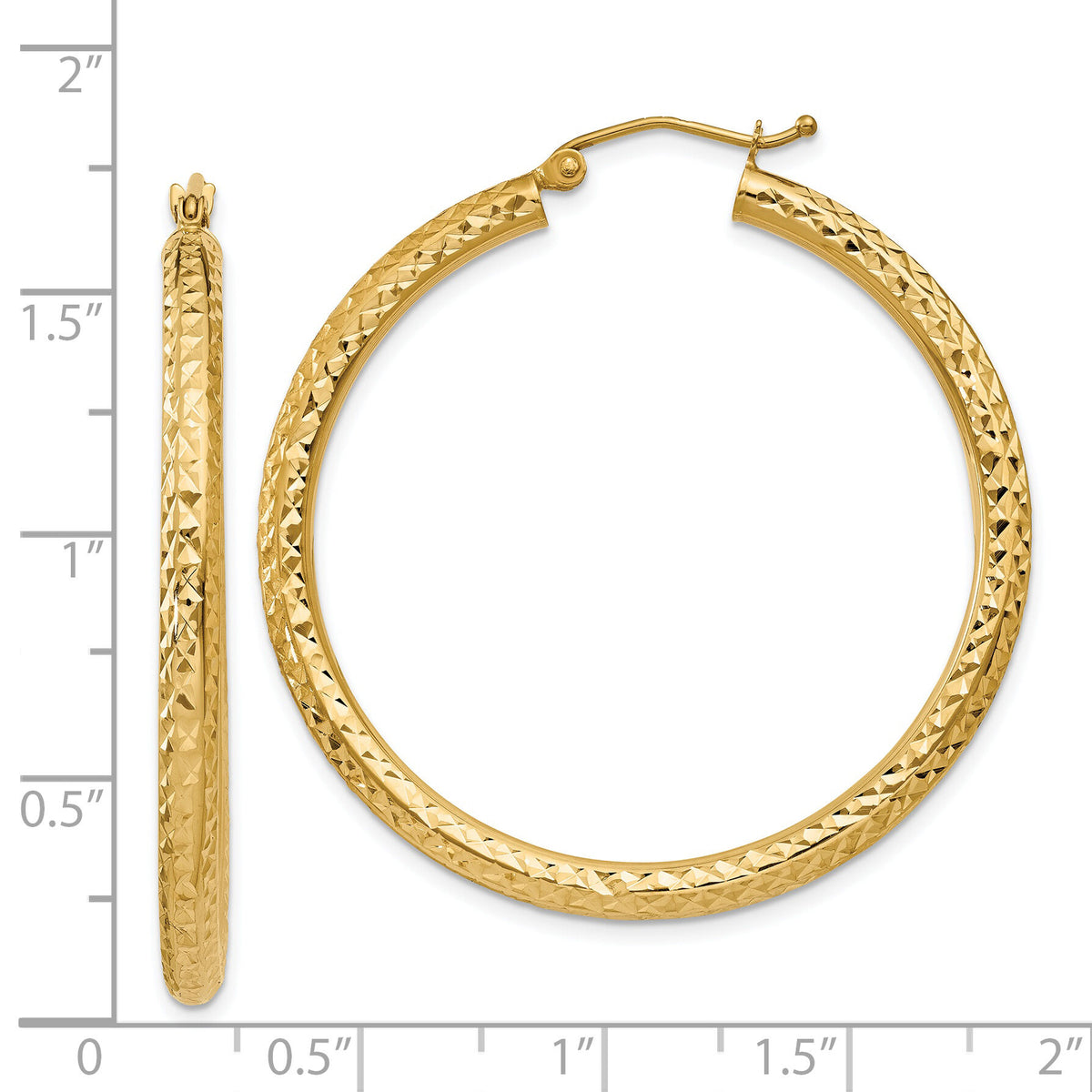 14k Diamond-cut 3mm Round Hoop Earrings-TC269