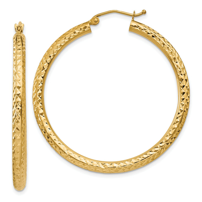 14k Diamond-cut 3mm Round Hoop Earrings-TC269