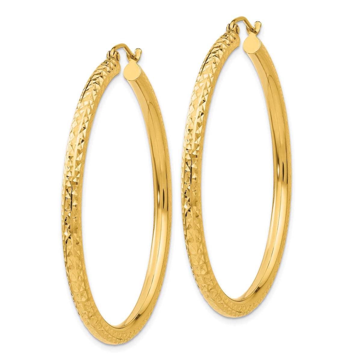 14k Diamond-cut 3mm  Round Hoop Earrings-TC270
