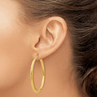 14k Diamond-cut 3mm  Round Hoop Earrings-TC270
