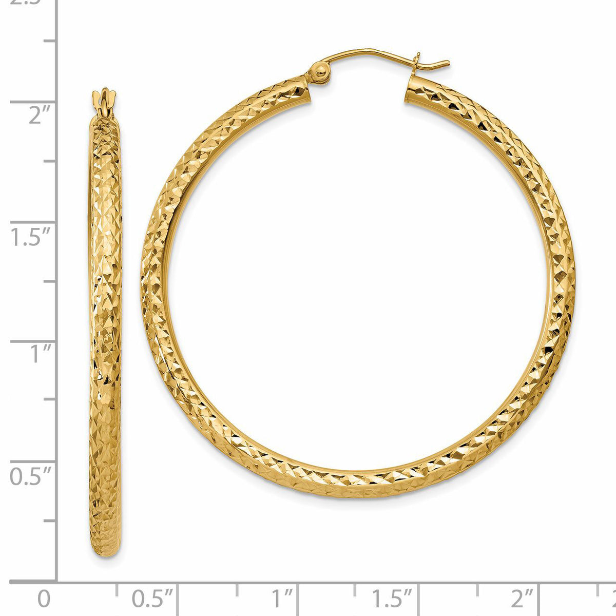 14k Diamond-cut 3mm  Round Hoop Earrings-TC270