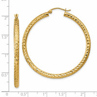 14k Diamond-cut 3mm  Round Hoop Earrings-TC270