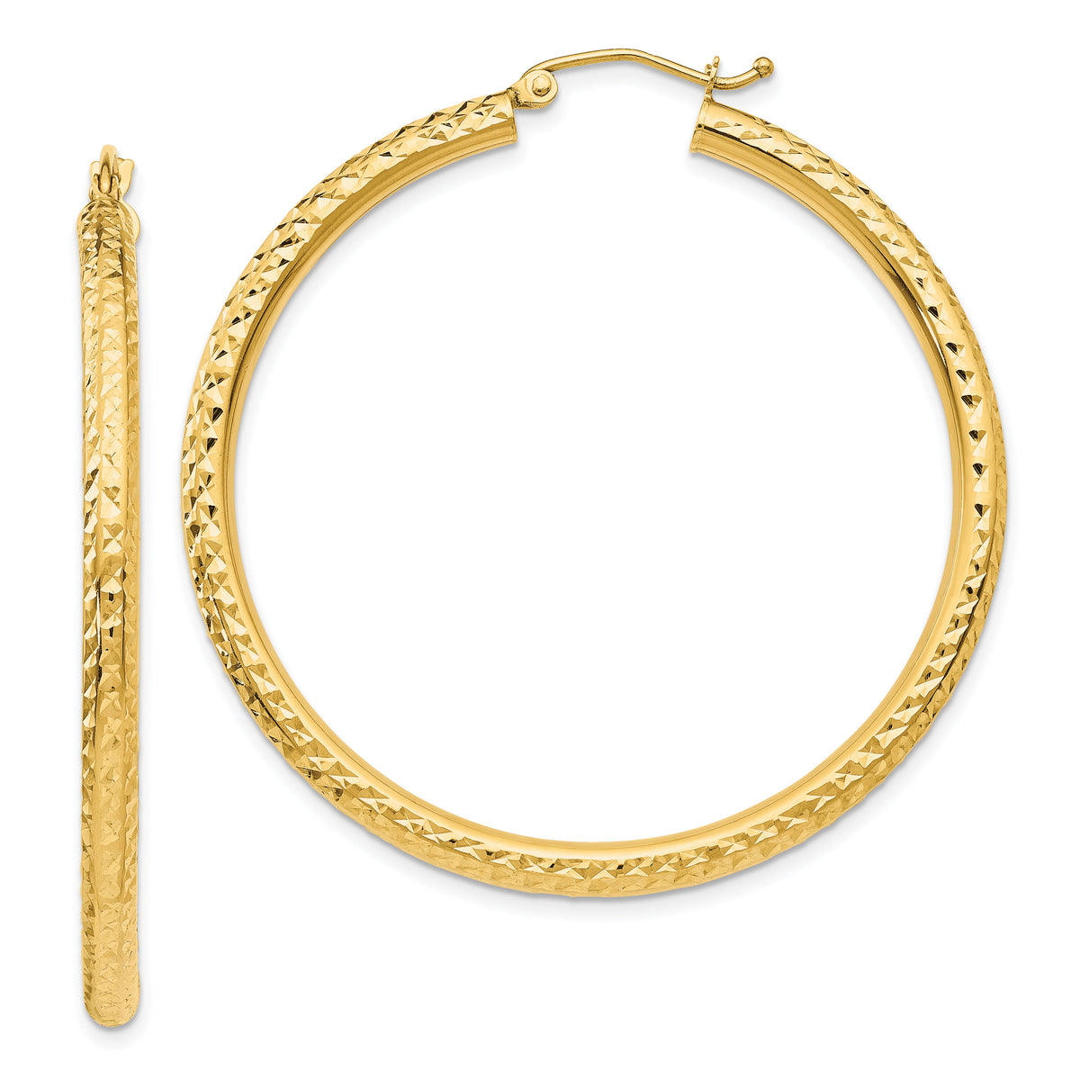 14k Diamond-cut 3mm  Round Hoop Earrings-TC270