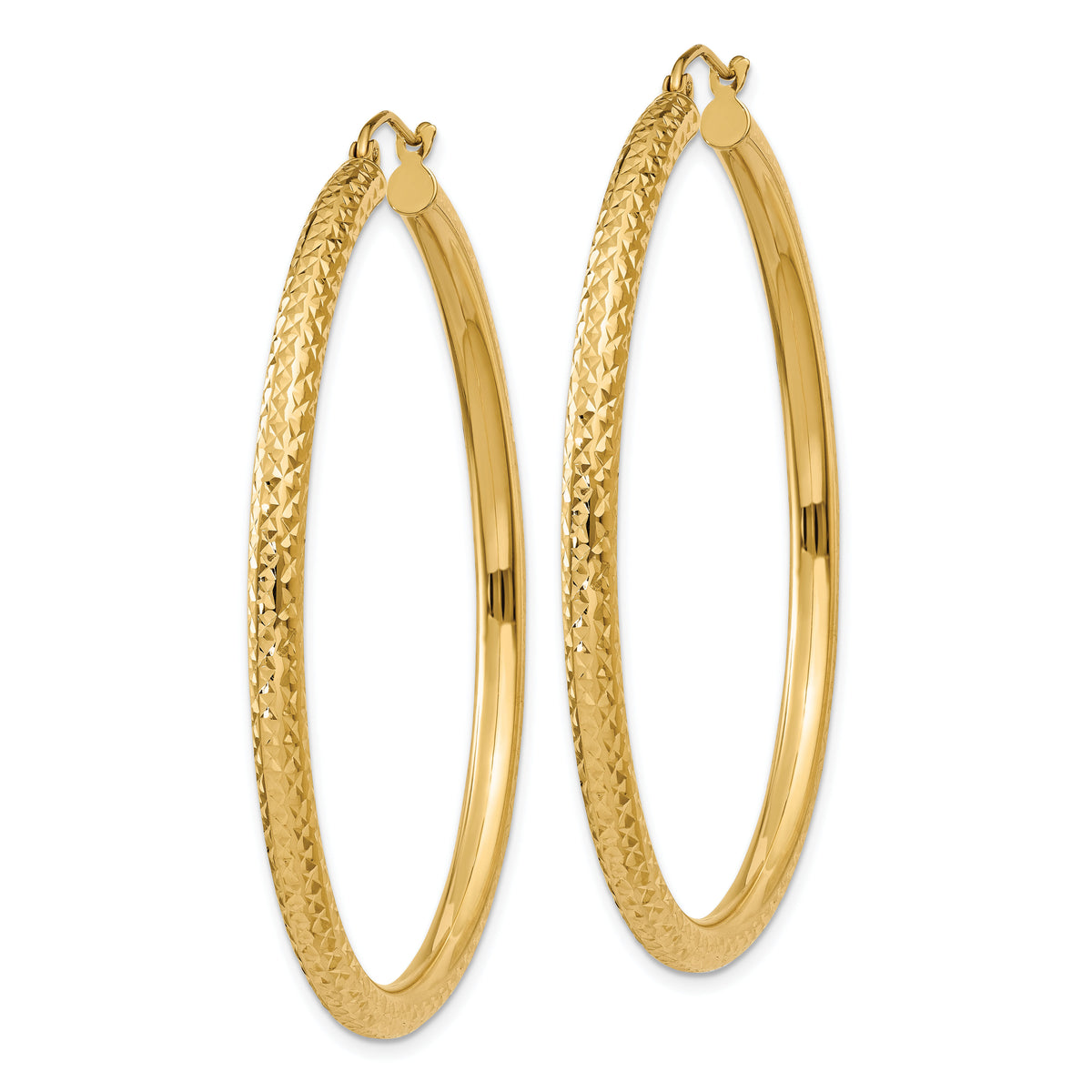 14k Diamond-cut 3mm Round Hoop Earrings-TC271