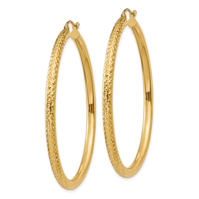 14k Diamond-cut 3mm Round Hoop Earrings-TC271