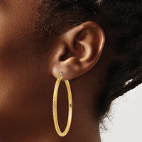14k Diamond-cut 3mm Round Hoop Earrings-TC271