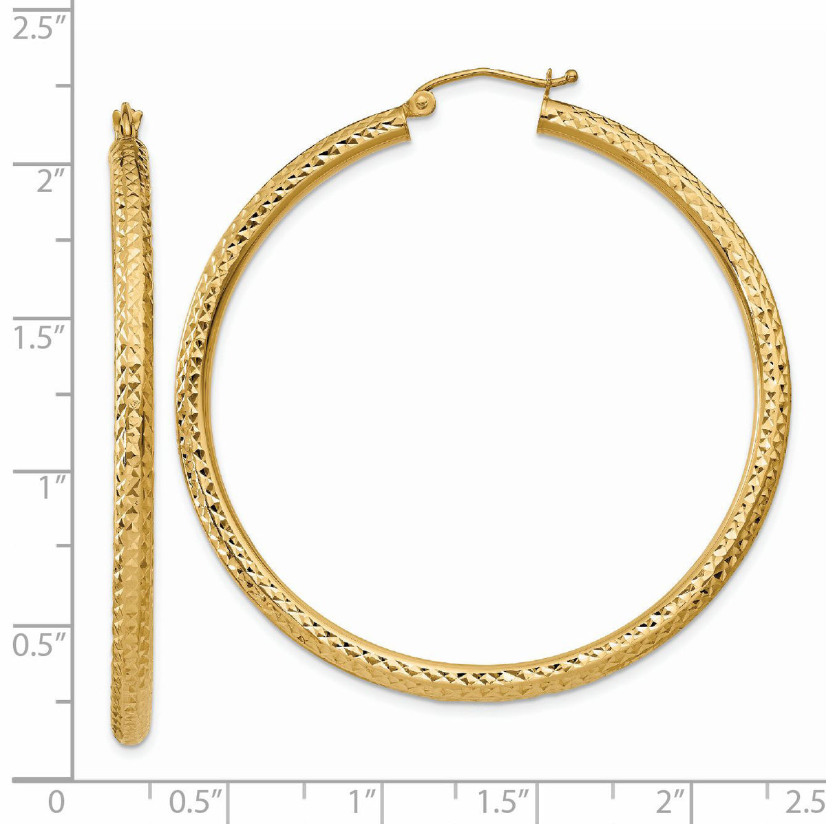 14k Diamond-cut 3mm Round Hoop Earrings-TC271