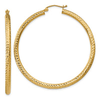 14k Diamond-cut 3mm Round Hoop Earrings-TC271