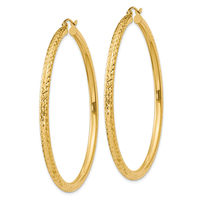 14k Diamond-cut 3mm Round Hoop Earrings-TC272