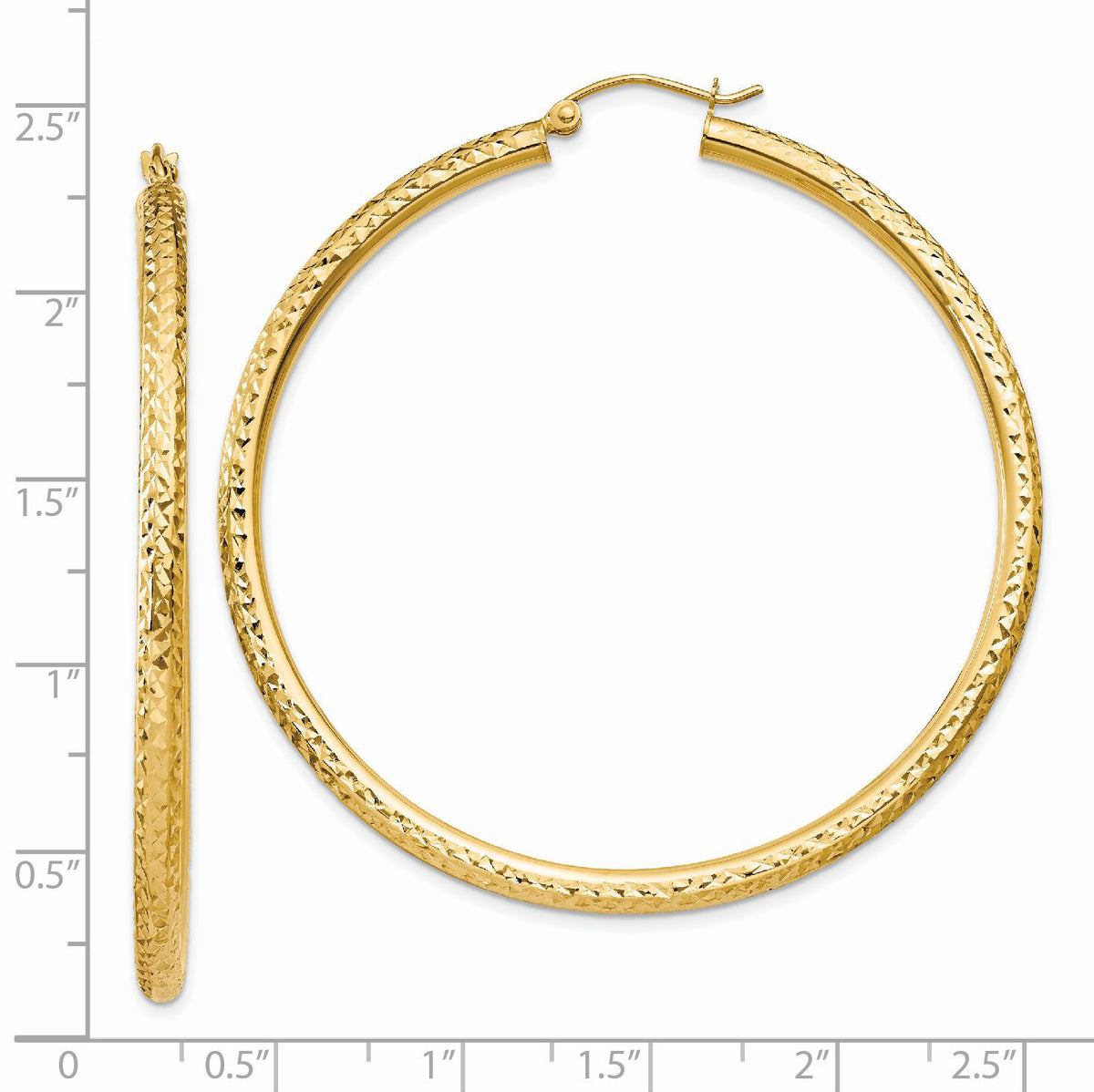 14k Diamond-cut 3mm Round Hoop Earrings-TC272