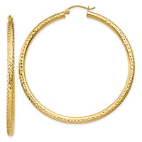 14k Diamond-cut 3mm Round Hoop Earrings-TC272