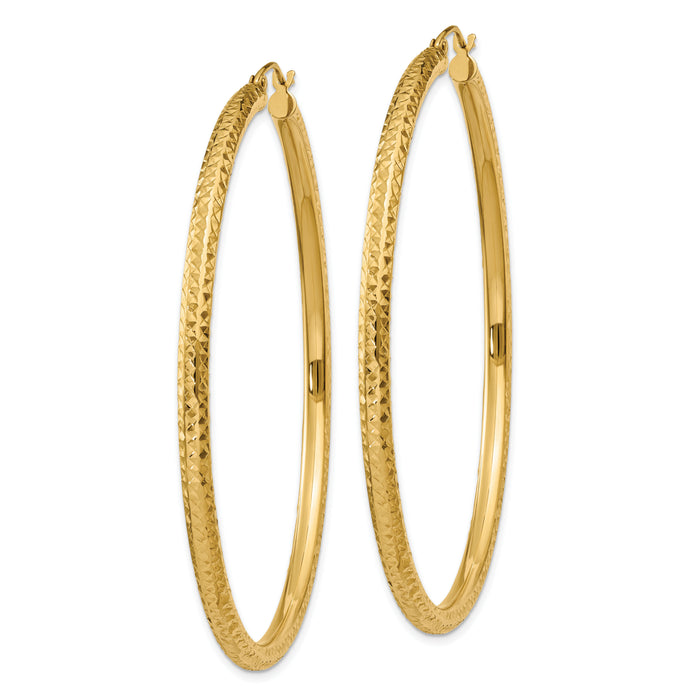 14k Diamond-cut 3mm Round Hoop Earrings-TC273