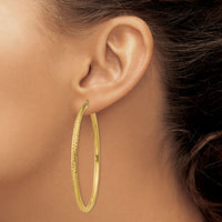 14k Diamond-cut 3mm Round Hoop Earrings-TC273