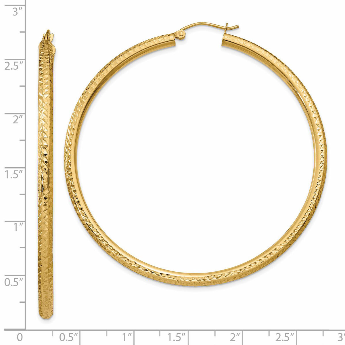14k Diamond-cut 3mm Round Hoop Earrings-TC273