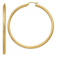 14k Diamond-cut 3mm Round Hoop Earrings-TC273