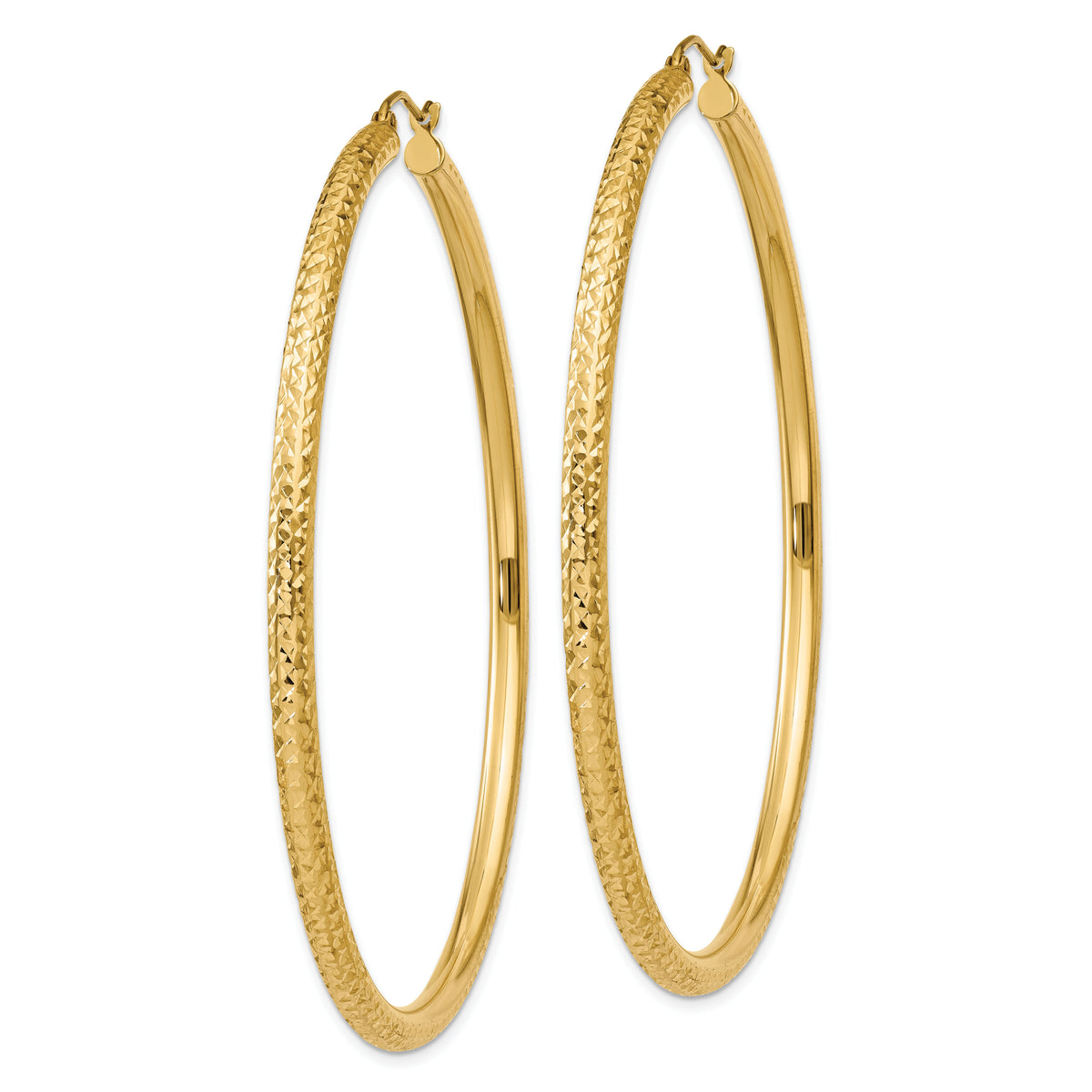 14k Diamond-cut 3mm Round Hoop Earrings-TC274