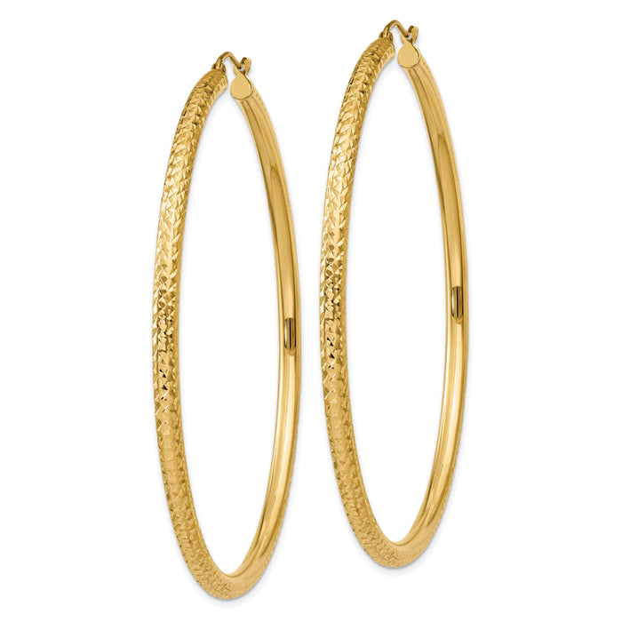 14k Diamond-cut 3mm Round Hoop Earrings-TC274