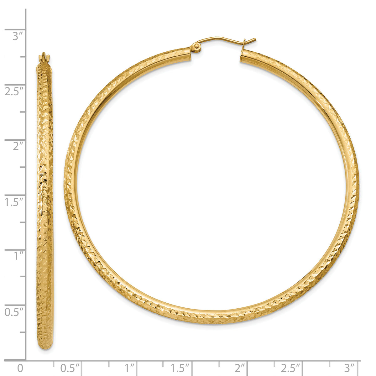 14k Diamond-cut 3mm Round Hoop Earrings-TC274