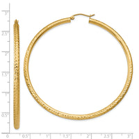 14k Diamond-cut 3mm Round Hoop Earrings-TC274