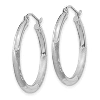 14k White Gold Satin and Diamond-cut 3mm Round Hoop Earrings-TC277