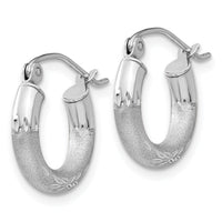 14k White Gold Satin and Diamond-cut 3mm Round Hoop Earrings-TC280