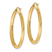 14k Satin and Diamond-cut 3mm Round Hoop Earrings-TC287
