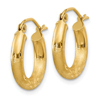 14k Satin and Diamond-cut 3mm Round Hoop Earrings-TC291