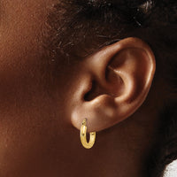 14k Satin and Diamond-cut 3mm Round Hoop Earrings-TC292