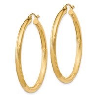 14k Satin and Diamond-cut 3mm Round Hoop Earrings-TC293
