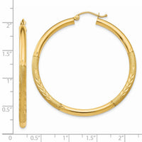 14k Satin and Diamond-cut 3mm Round Hoop Earrings-TC294