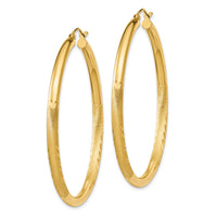 14k Satin and Diamond-cut 3mm Round Hoop Earrings-TC295