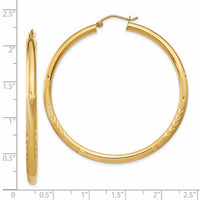 14k Satin and Diamond-cut 3mm Round Hoop Earrings-TC295