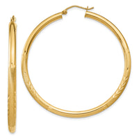 14k Satin and Diamond-cut 3mm Round Hoop Earrings-TC295