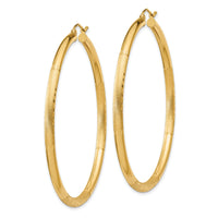 14k Satin and Diamond-cut 3mm Round Hoop Earrings-TC296
