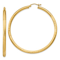 14k Satin and Diamond-cut 3mm Round Hoop Earrings-TC296