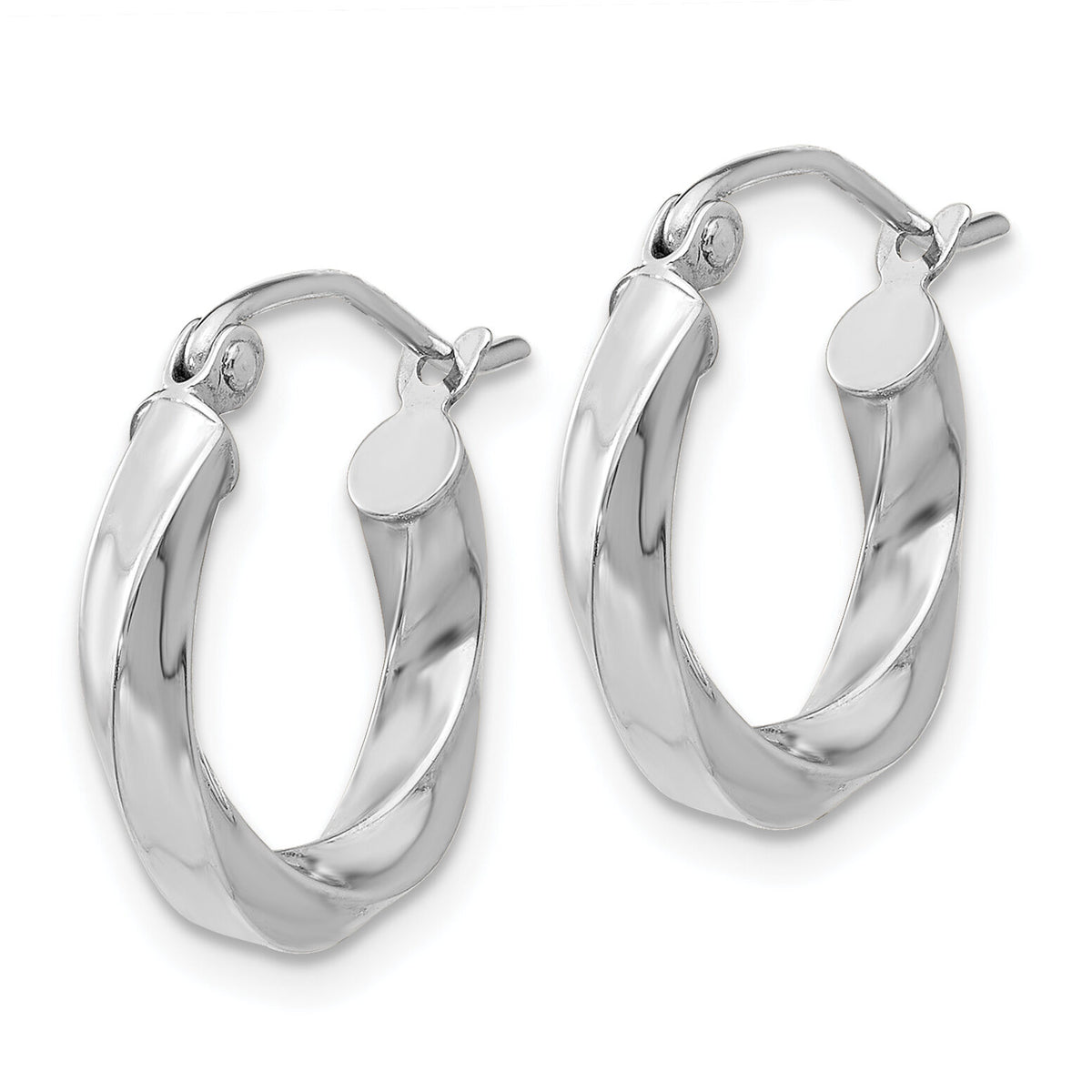 14k White Gold 3mm Twisted Hoop Earrings-TC353