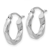 14k White Gold 3mm Twisted Hoop Earrings-TC353