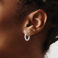 14k White Gold 3mm Twisted Hoop Earrings-TC353