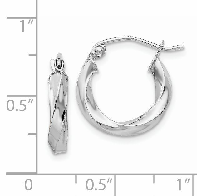 14k White Gold 3mm Twisted Hoop Earrings-TC353