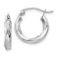 14k White Gold 3mm Twisted Hoop Earrings-TC353
