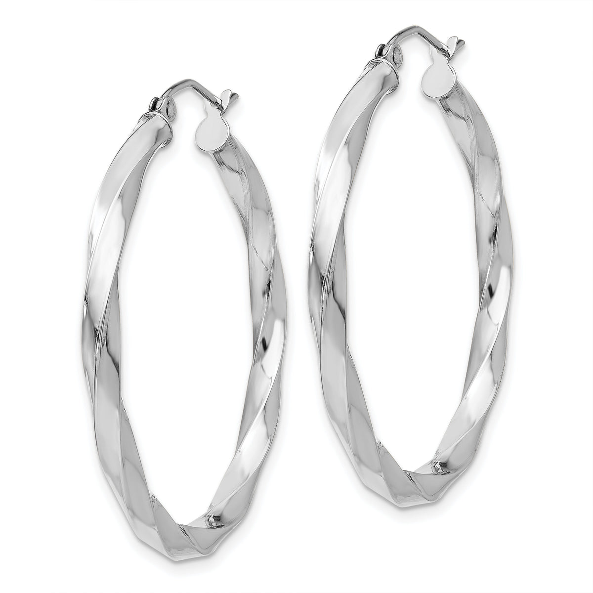 14k White Gold 3mm Twisted Hoop Earrings-TC357