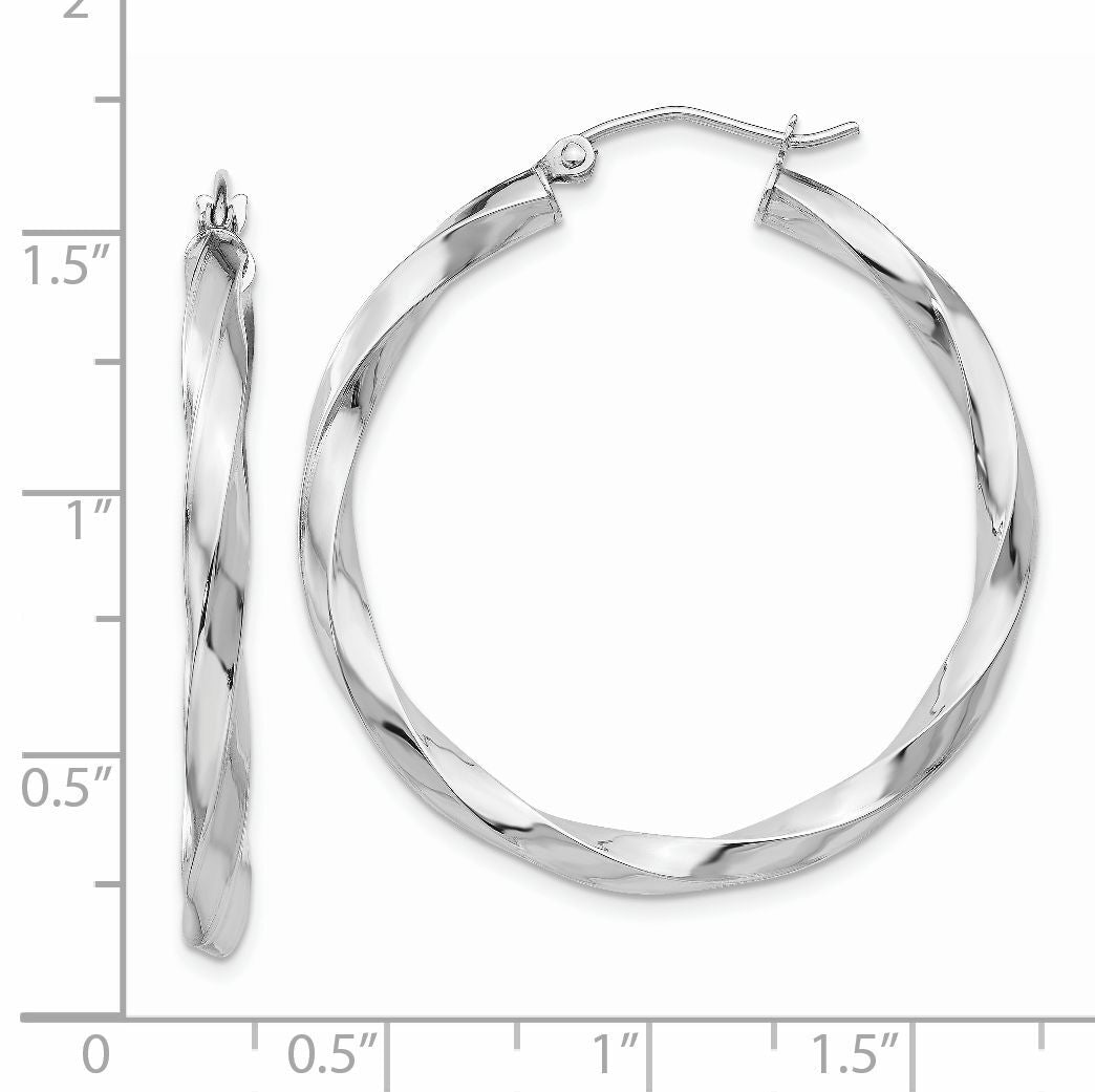 14k White Gold 3mm Twisted Hoop Earrings-TC357