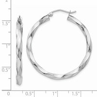 14k White Gold 3mm Twisted Hoop Earrings-TC357