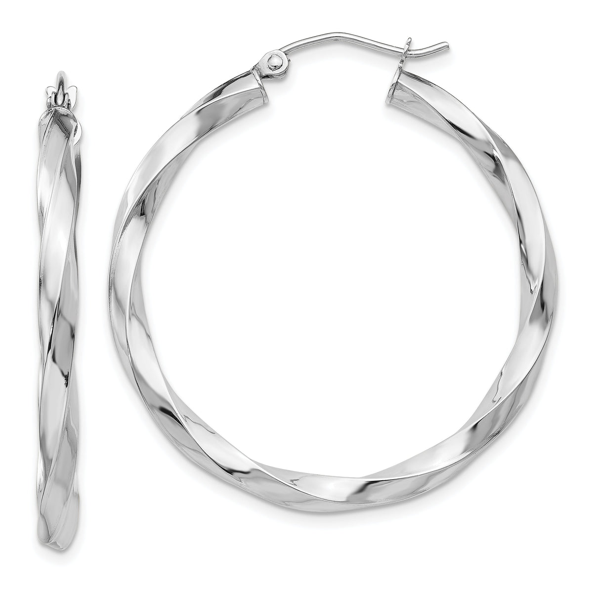 14k White Gold 3mm Twisted Hoop Earrings-TC357