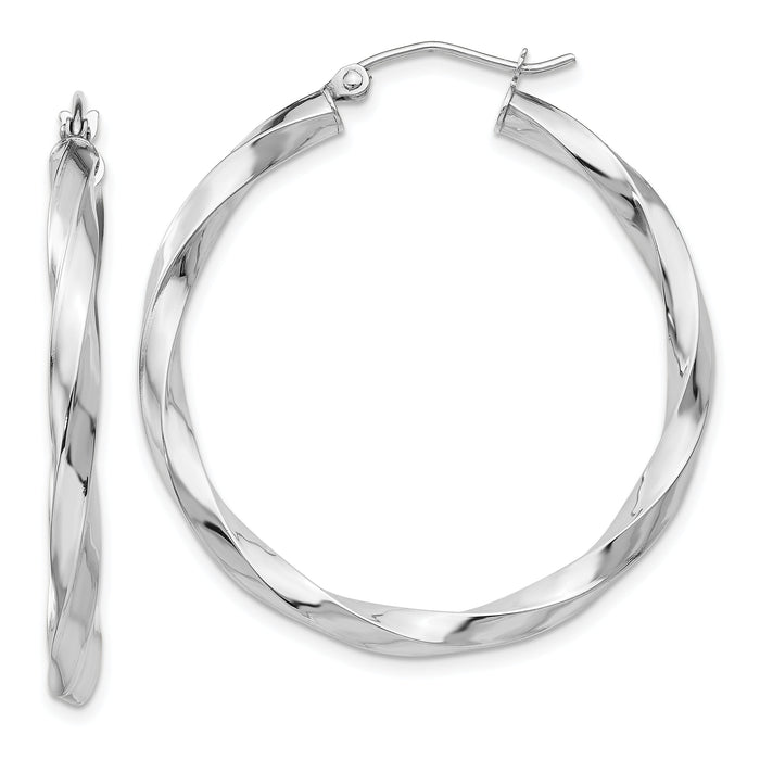 14k White Gold 3mm Twisted Hoop Earrings-TC357