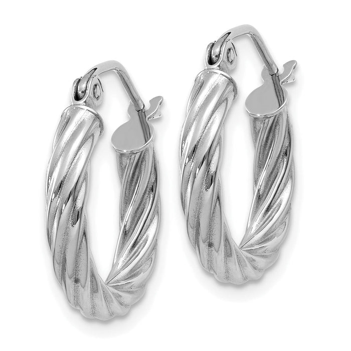 14k White Gold Polished 3.25mm Twisted Hoop Earrings-TC376