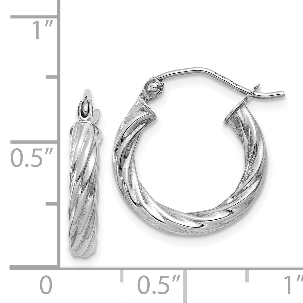 14k White Gold Polished 3.25mm Twisted Hoop Earrings-TC376