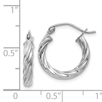 14k White Gold Polished 3.25mm Twisted Hoop Earrings-TC376
