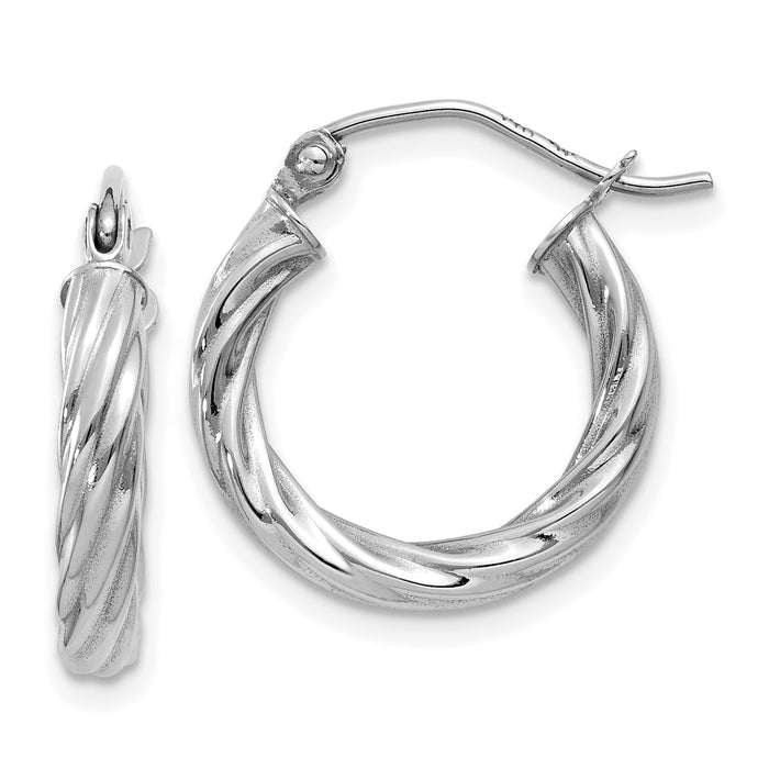 14k White Gold Polished 3.25mm Twisted Hoop Earrings-TC376