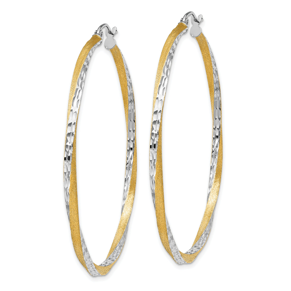 14k & Rhodium Diamond-cut 2.5mm Twisted Hoop Earrings-TC434